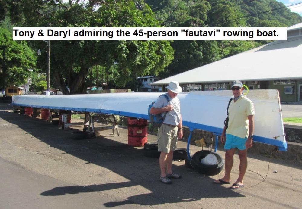 Tony & Daryl admiring the 45-person "fautuni" rowing boat